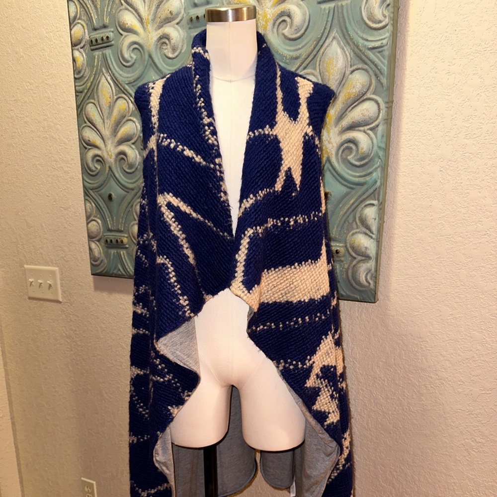 Anthropologie Tabitha Merima Women’s Blue Wool Duster Sleeveless Cardigan Large